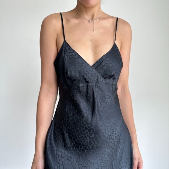 Vintage Silk Slip Dress Mini Women Medium Black Chemise Cami Y2K Nighty Romantic - Picture 4 of 10